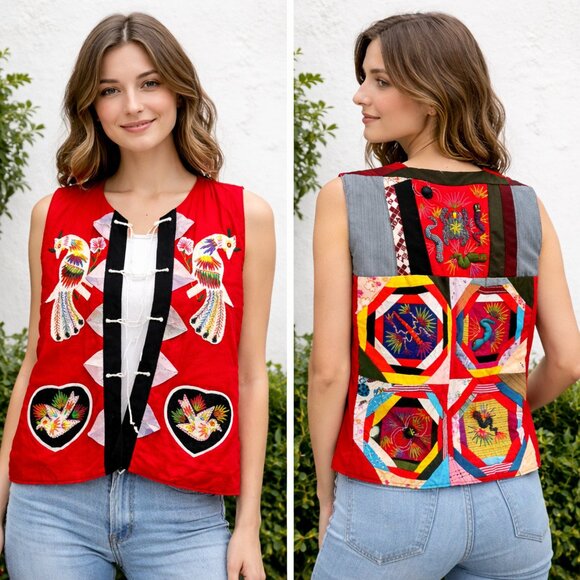 Handmade Jackets & Blazers - Vintage Ethnic Patchwork Colourful 3D Vest M